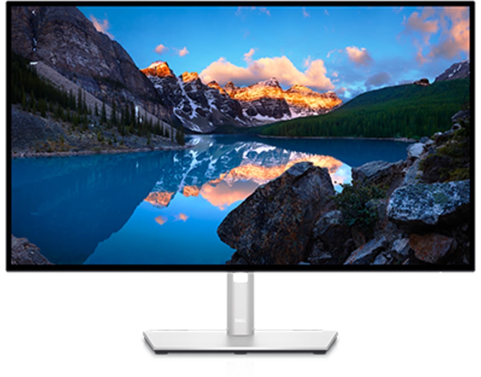 Dell UltraSharp U2723QE 27 polegadas de frente, tela ligada com paisagem e base prata